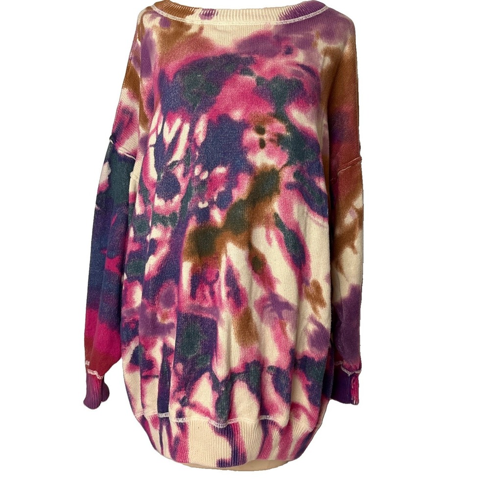 Natural Life Sweater Womens S/M Pink Tie Dye Boho Oversized Cotton Knit Crewneck